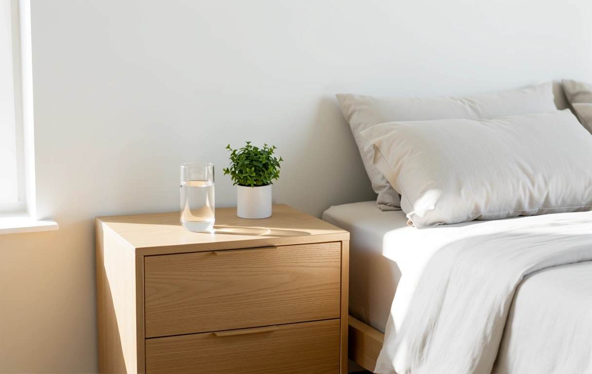 Minimalistisches Schlafzimmer-Interieur am Morgen