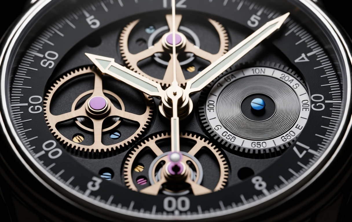 Präzisionsmechanik eines Uhrwerks als Symbol für Rhythmus